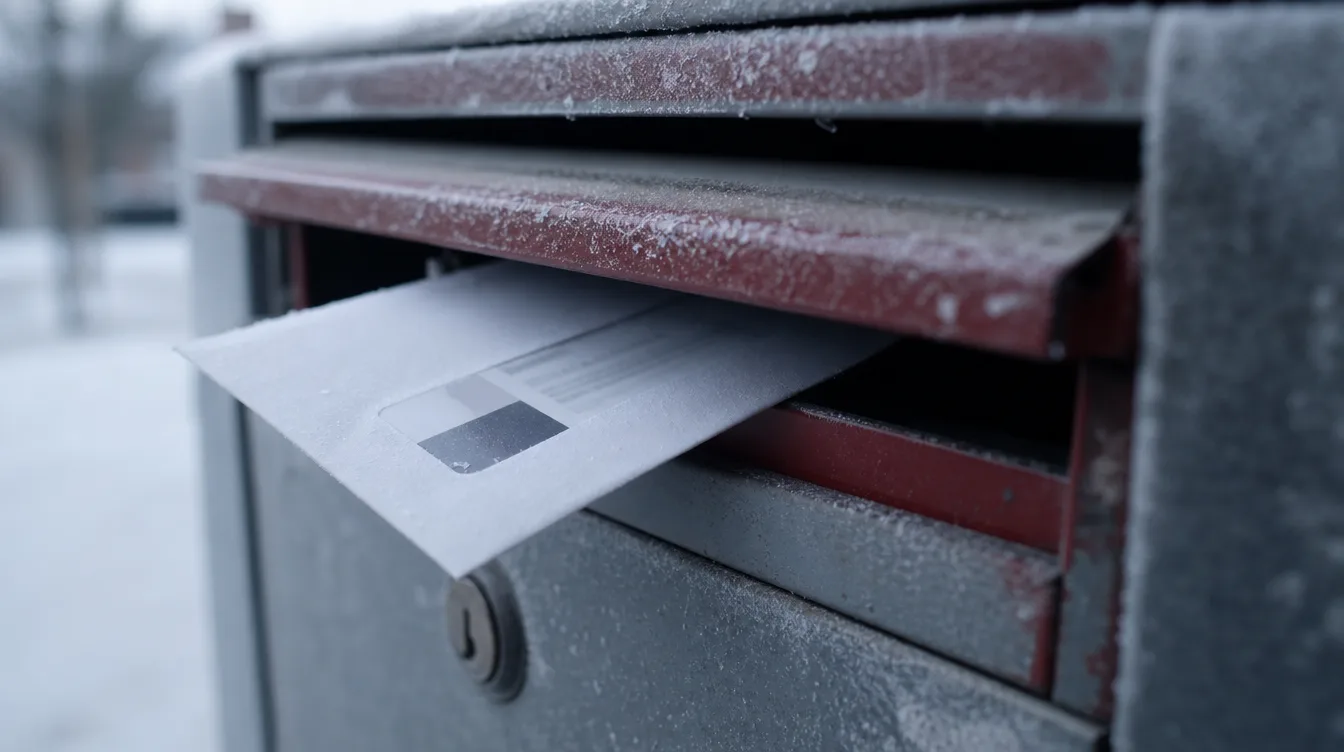 Boîte aux lettres, enveloppe bancaire, atmosphère d'appréhension
