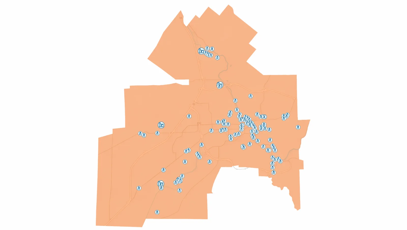 Carte des ouvrages de surverse de la Ville de Sherbrooke répartis le long des rivières Magog et Saint-François