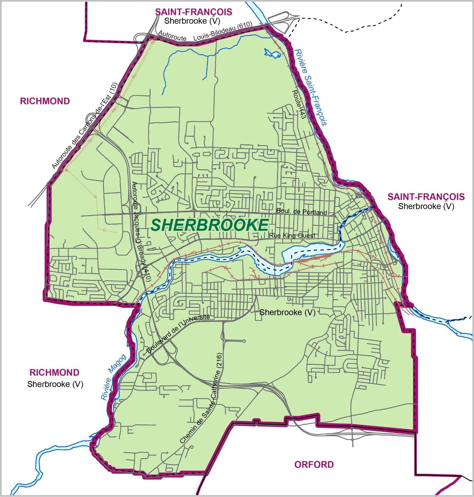 Carte de la circonscription de Sherbrooke et de ses voisines
